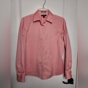 LANDS END No Iron Pinpoint Womens Oxford Salmon Pink Size 12P Long Sleeve Shirt